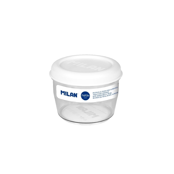 Milan Coleccion Nata 624 Fiambrera Hermetica de Tritan Redonda 0.5L - Apta para Microondas, Lavavajillas y Congelador - Libre de BPA - Medidas 12 Ø x 9,2cm - Color Transparente/Blanco