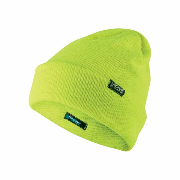 Upower One Ropa de Trabajo con Gorro de Invierno Thinsulate - Talla Unica - Linea Plus, Comodidad y Proteccion, Material Acrilico - Color Amarillo Fluorescente
