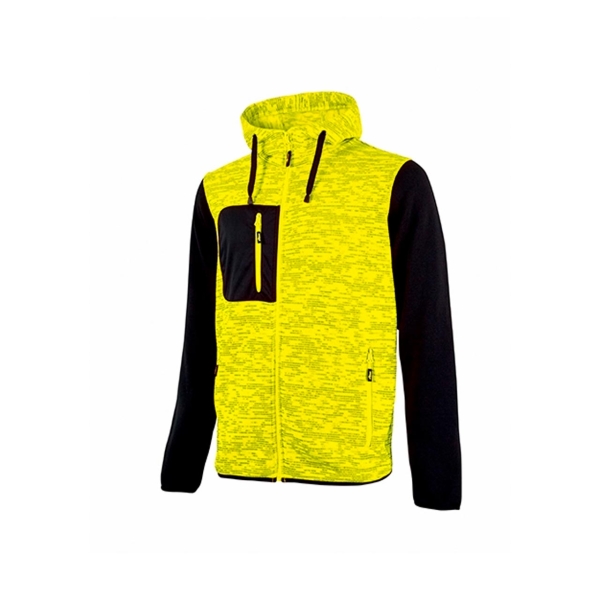 Upower Rainbow Sudadera con Cremallera - Talla 4XL - Interior de Forro Polar, Cuello Alto, Capuchon Ajustable, Bolsillos con Cremallera, Proteccion DPI1 - Color Amarillo Fluorescente