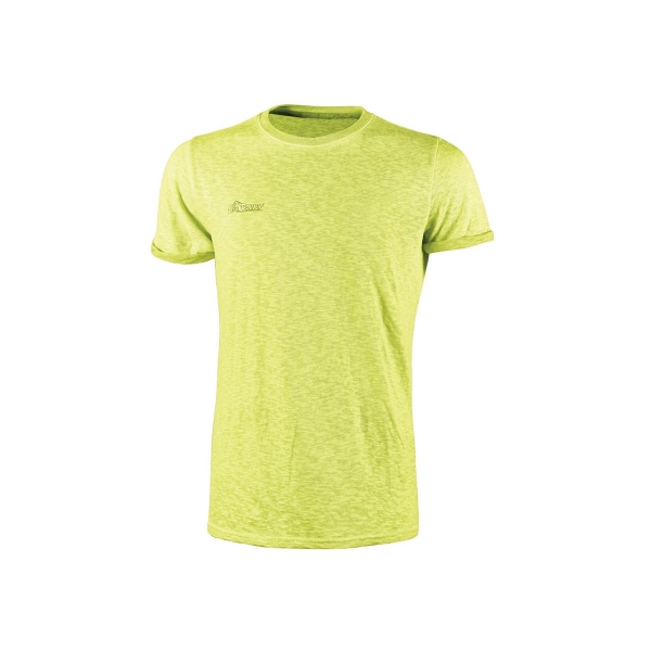 Upower Fluo Camiseta de Manga Corta - Talla 4XL - Algodon Flameado, Tejido Transpirable, Ajuste Slim-Fit, Cuello Redondo Acanalado - Color Amarillo Fluorescente