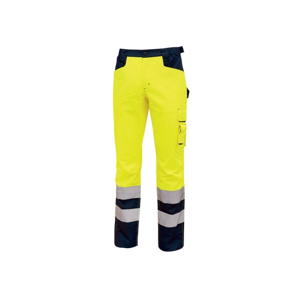 Upower Radiant Pantalon Confortable y Funcional - Talla 4XL - Forro de Franela, Multiples Bolsillos, Ajuste de Cintura Elastico, Rodillas Preformadas, Detalles Reflectantes, Proteccion DPI2 - Color Amarillo Fluorescente