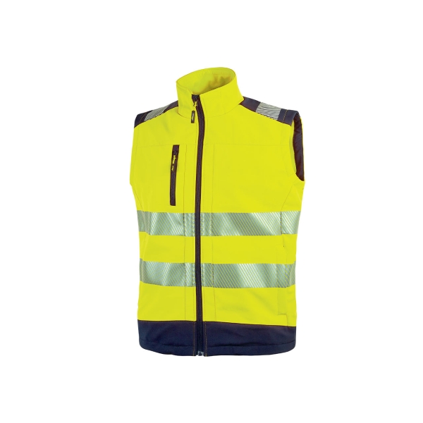 Upower Dany Chaleco Soft Shell Transpirable - Talla 4XL - Impermeable, Bolsillo Pecho con Cremallera, Cordon Antienredo, Bandas Reflex, Proteccion DPI2 - Color Amarillo Fluorescente
