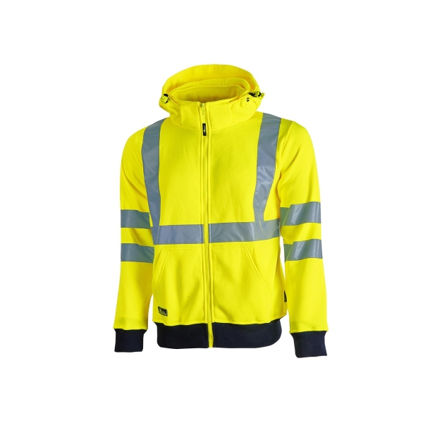 Upower Melody Sudadera Deportiva con Rayas Reflectantes - Talla 4XL - Cremallera Central, Cuello Alto, Bolsillos Inferiores, Capuchon Desmontable, Proteccion DPI2 - Color Amarillo Fluorescente