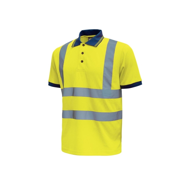 Upower Neon Polo de Manga Corta con Detalles Reflectantes - Talla 4XL - Cuello Tres Botones, Banda para el Sudor, Ventilaciones Laterales, Transpirable, Proteccion DPI2 - Color Amarillo Fluorescente