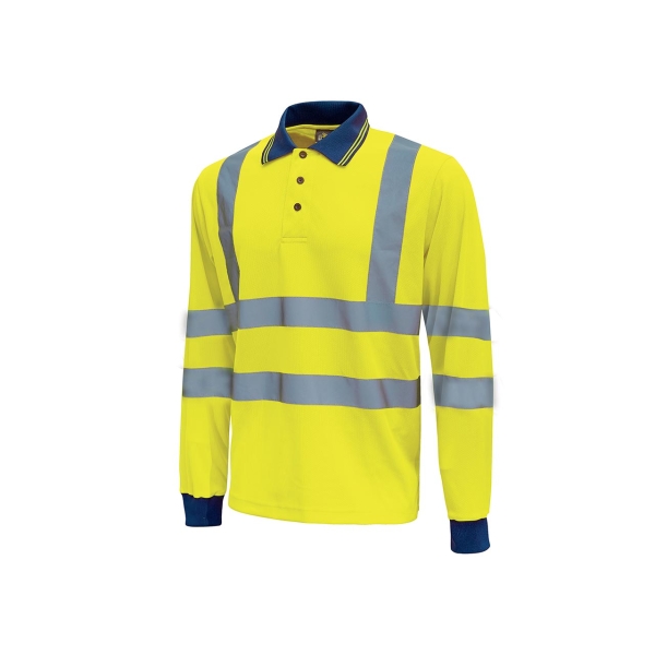 Upower Shine Polo de Manga Larga con Detalles Reflectantes - Talla S - Cuello Cerrado, Ventilaciones Laterales, Banda para el Sudor, Proteccion DPI3, Alta Durabilidad - Color Amarillo Fluorescente