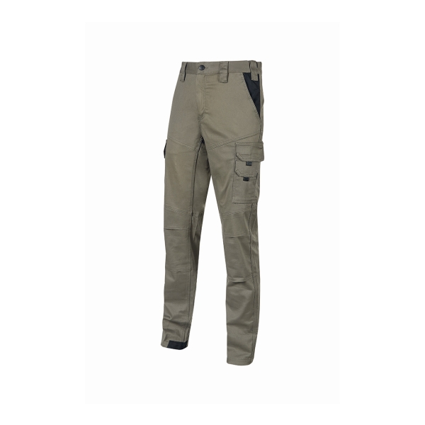 Upower Guapo Pantalones de Trabajo de Algodon Elastico - Talla 5XL - Multiples Bolsillos, Cierre Resistente, Cintura Elastica, Rodillas Preformadas, Talonera Reforzada, Proteccion DPI1 - Color Arena