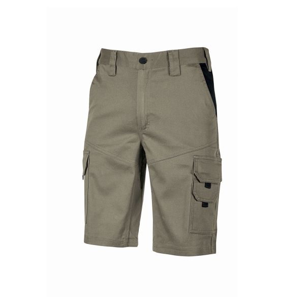 Upower Bonito Pantalones Cortos de Trabajo de Algodon Elastizado - Talla L - Frescos y Comodos, Bolsillos Multifuncionales, Cinturilla Elastica, Triple Costura, Proteccion DPI1 - Color Arena