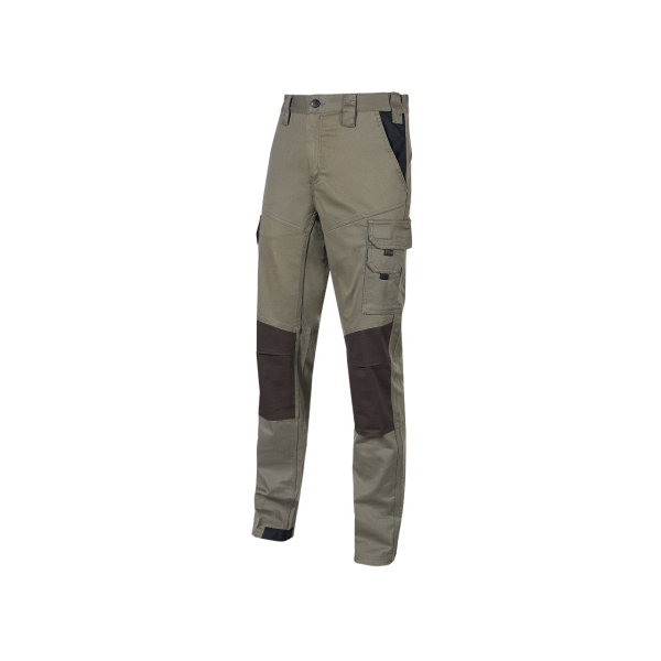 Upower Majo Pantalon de Trabajo - Talla S - Algodon Elastico, Diseño Slim-Fit, Multiples Bolsillos, Proteccion Lumbar, Detalles Reforzados, Cinta Reflectante, Correa Porta Martillo - Color Arena