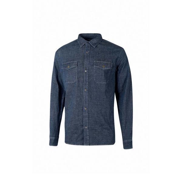 Upower Maple Camisa de Trabajo de Alta Calidad - Talla 3XL - Tela Reciclada, Bolsillos con Solapas, Cierre a Presion, Orificio Porta Plumas, Cuello Bordado, Puños Ajustables, Proteccion DPI1 - Color Azul Marino