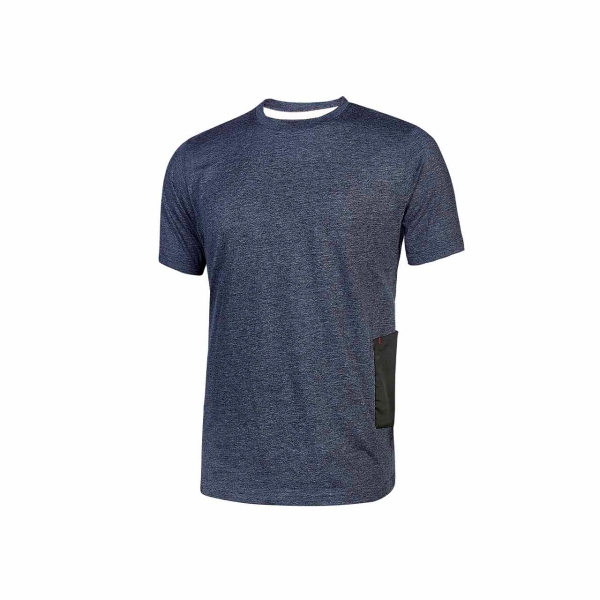Upower Road Camiseta de Manga Corta en Polycotton Jersey - Talla S - Slim-Fit, Cuello Acanalado Elastico, Bolsillo para Celular, Cinta Reflex, Proteccion DPI1 - Color Azul Marino