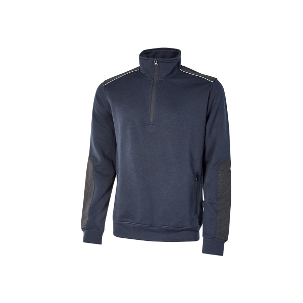 Upower Cushy Sudadera Cepillada con Media Cremallera - Talla 4XL - Cuello Alto, Bolsillos Laterales con Cremallera, Refuerzos Antidesgaste, Insertos Reflectantes, Proteccion DPI1 - Color Azul Marino
