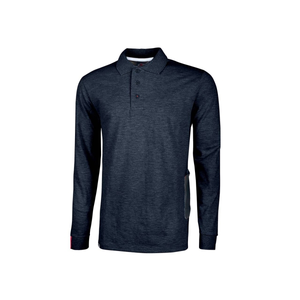 Upower Live Polo de Manga Larga - Talla L - Algodon Pique, Corte Ajustado, Cuello Acanalado, Bolsillo con Tachuela, Cinta Reflectante, Proteccion DPI1 - Color Azul Marino