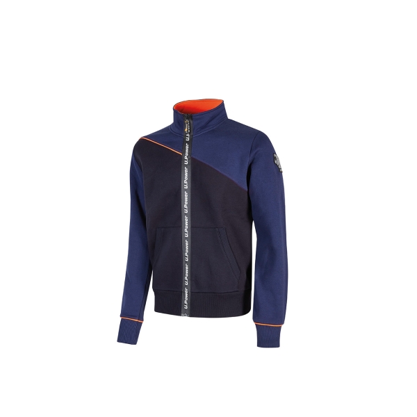 Upower Uranus Sudadera sin Capucha con Cremallera Central - Talla S - a Prueba de Agua, Piping Fluo para Mayor Visibilidad, Puños Acanalados, Proteccion DPI1 - Color Azul Marino