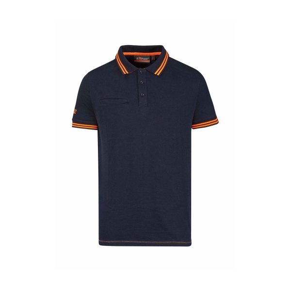 Upower Way Polo Hombre Manga Corta - Talla M - Algodon Stretch, Ajuste Slim Fit, Ribetes en Contraste, Cierre Tres Botones, Aberturas Laterales, Proteccion DPI1 - Color Azul Marino