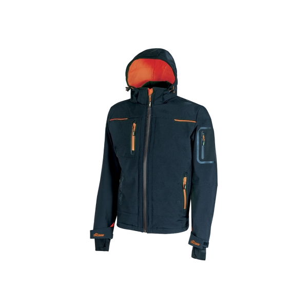 Upower Space Chaqueta Softshell - Talla 4XL - Membrana U-Tex, Repelente al Agua, a Prueba de Viento, Transpirable, Forro Micropolar, Capucha Desmontable, Proteccion DPI1 - Color Azul Marino
