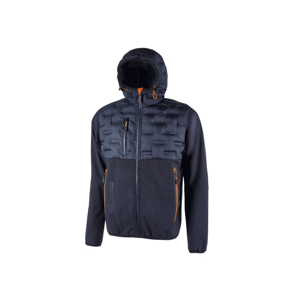 Upower Spock Chaqueta Hibrida Transpirable y Antiviento - Talla 3XL - Cremallera Impermeable, Capucha Ajustable, Acolchado sin Costuras, Bolsillos con Cierres Fluorescentes, Proteccion DPI1 - Color Azul Marino