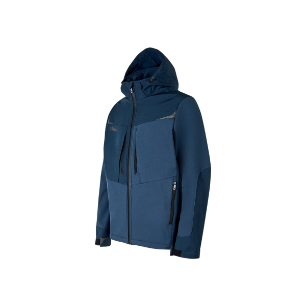 Upower Verve Chaqueta Tecnica Impermeable - Talla 4XL - Softshell Innovador, Interior Micro-Fleece con Grafeno, Capucha Desmontable, Multiples Bolsillos, Detalles Reflectantes - Color Azul Marino
