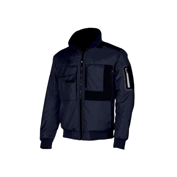 Upower Mate Bomber de Trabajo con Mangas Desmontables - Talla S - Impermeable, Interior de Microfibra, Bolsillos con Solapa y Velcro, Refuerzos Anti-Desgaste, Proteccion DPI1 - Color Azul Marino