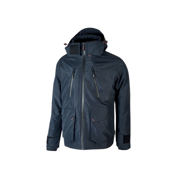 Upower Forex Parka Impermeable y Transpirable - Talla 3XL - Capucha Ajustable y Desmontable, Interior Termico con Mangas Removibles, Multiples Bolsillos, Proteccion DPI1 - Color Azul Marino