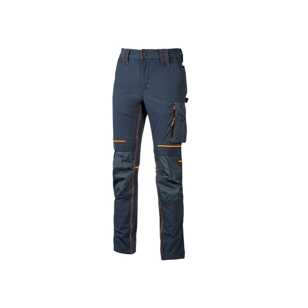 Upower Atom Pantalon de Trabajo con Tejido Stretch - Talla L - Repelente al Agua, Transpirable, Bolsillos Multifuncionales, Proteccion de Rodillas Certificada, Costuras Reforzadas - Color Azul Marino