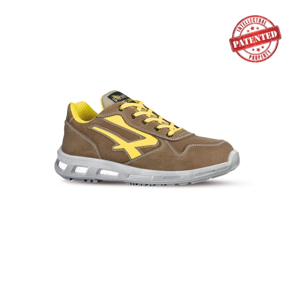 Upower Brave S ESD Calzado de Seguridad Bajos - Talla 36 - Cuero Nubuck Resistente, Puntera de Aluminio, Hidrofugos, Antiarrugas, Antideslizantes, Suela de Poliuretano, Proteccion S3S CI FO SR - Color Beige y Amarillo