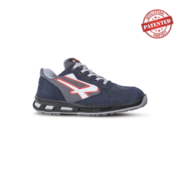 Upower Active S ESD Calzado de Seguridad Bajos - Talla 48 - Parte Superior de Nailon Ultraflexible y Gamuza Suave, Puntera de Aluminio, Suela Antideslizante, Proteccion S1PS FO SR - Color Azul Marino / Gris