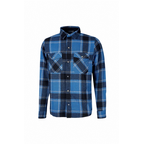 Upower Cedar Camisa de Trabajo Termica - Talla L - Franela a Cuadros, Bolsillos con Botones Perlados, Revestimiento Interno de Pana, Proteccion DPI1, Corte Regular Comodo - Color Azul Oscuro Westlake