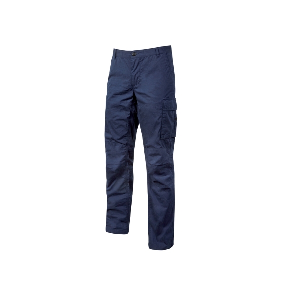 Upower Ocean Pantalon de Trabajo en Algodon Elastico - Talla S - Bolsillos Multifuncionales, Cierre Resistente, Refuerzo en Rodillas, Cinta Reflex, Ajuste Slim Fit, Proteccion DPI1 - Color Azul Oscuro Westlake