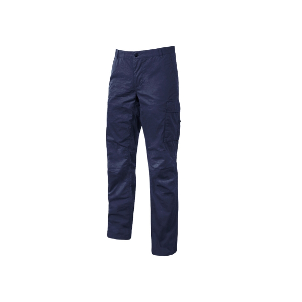 Upower Baltic Pantalon de Trabajo Algodon Elastico - Talla 3XL - Efecto Desgastado, Bolsillo Lateral Multifuncional, Cierre Resistente, Refuerzo en Rodillas, Ajuste Slim Fit, Proteccion DPI1 - Color Azul Oscuro Westlake