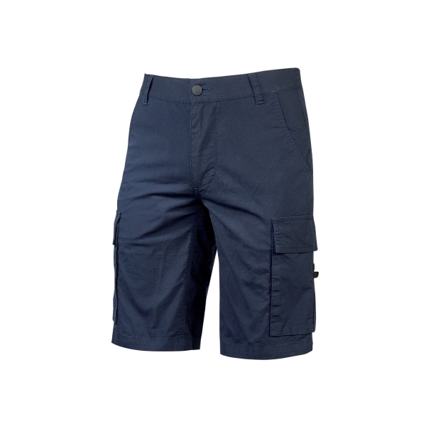 Upower Summer Bermuda Cargo Algodon Elastico - Talla L - Ajuste Slim-Fit, Bolsillos Multifuncionales, Triple Costura, Boton Antiarañazos, Proteccion DPI1 - Color Azul Oscuro Westlake