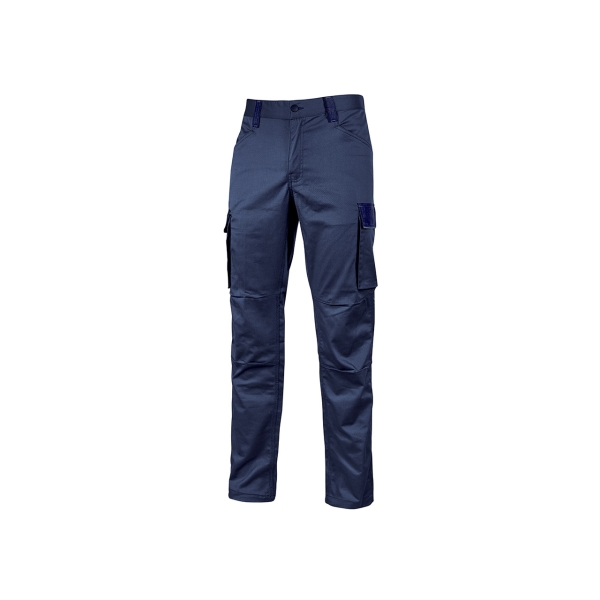 Upower Crazy Pantalones Cargo Stretch - Talla M - Bolsillos Multifuncionales, Detalles Reflectantes, Cinturilla Elastica, Rodillas Preformadas, Proteccion DPI1, Ajuste Slim-Fit - Color Azul Oscuro Westlake