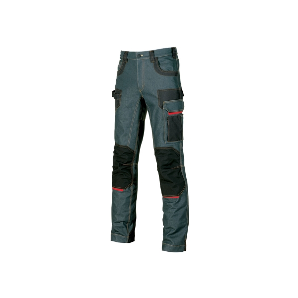 Upower Platinum Buttom Pantalon de Trabajo Elastico con Inserciones de Cordura - Talla 50 - Multiples Bolsillos, Refuerzos Anti-Abrasion, Detalles Reflectantes, Proteccion DPI1 - Color Azul Vaquero