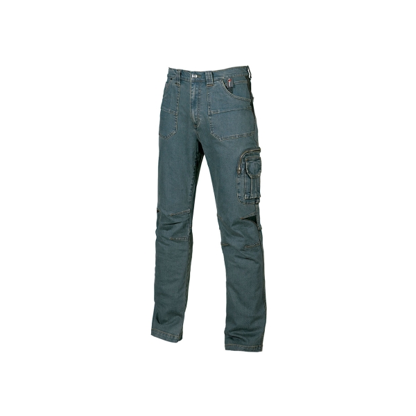 Upower Traffic Pantalon Jeans Stretch - Talla 54 - Bolsillos Delanteros Amplios, Bolsillo Lateral para Herramientas, Multibolsillos con Porta Telefono, Porta Martillo, Costuras Reforzadas - Color Azul Vaquero