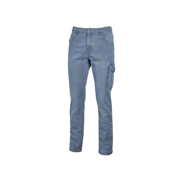 Upower Jam Pantalon Vaquero Elastico - Talla 3XL - Ajuste Slim Fit, 5 Bolsillos, Bolsillo Lateral Grande, Bolsillo de Medidor, Ribete para Martillo, Proteccion DPI1 - Color Azul Vaquero Claro