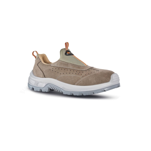 Upower Fit S Calzado de Seguridad Bajos sin Cuerdas - Talla 39 - Empeine Gamuza Perforada, Puntal Composite, Antiperforacion, Antideslizante, Suela Doble PU, Proteccion S1PS FO SR - Color Beige