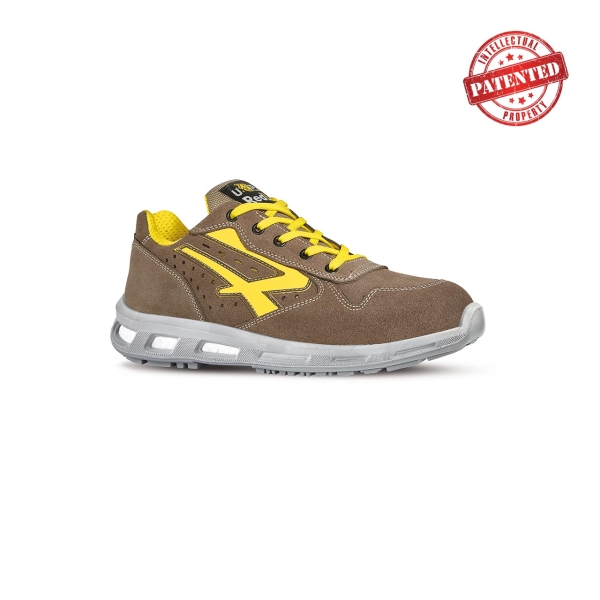 Upower Adventure S ESD Calzado de Seguridad Bajos - Talla 46 - Gamuza Perforada, Puntera de Aluminio, Antideslizante, Proteccion S1PS FO SR - Color Beige/Amarillo