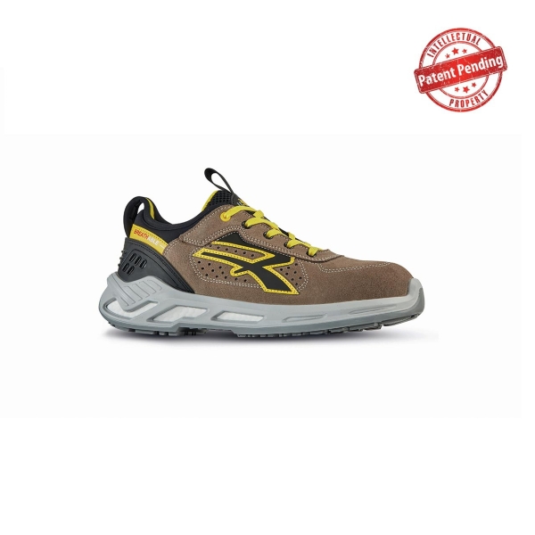 Upower Curry S ESD Calzado de Seguridad Bajos - Talla 46 - Piel Afelpada Perforada, Puntera de Aluminio, Suela Antideslizante, Proteccion S1PS FO SR - Color Beige/Amarillo