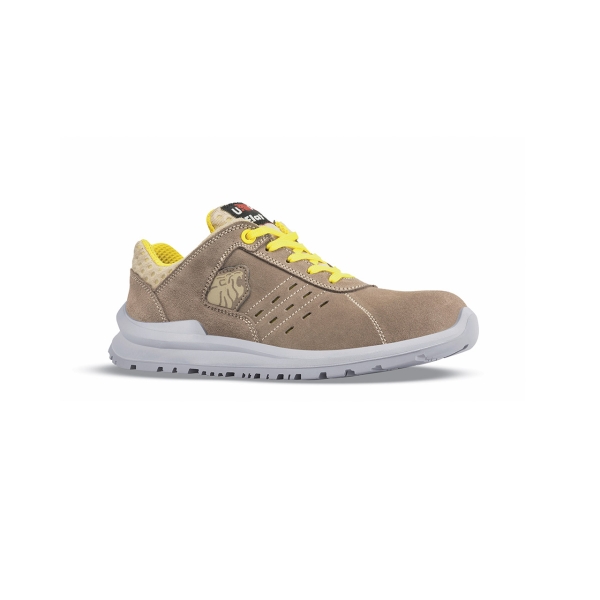 Upower Tommy S Calzado de Seguridad Bajos - Talla 40 - Empeine de Gamuza Ventilado, Puntal de Aluminio, Anti-Pinchazos, Antideslizante, Suela PU/PUTR, Proteccion S1PS FO SR - Color Beige/Amarillo