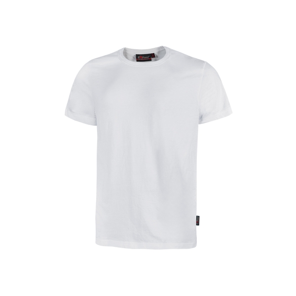 Upower Figi Camiseta de Trabajo de Algodon Cardado - Talla M - Suavidad y Confort Prolongado, Cuello Elastico Acanalado, Cinta Para-Sudor, Proteccion DPI1 - Color Blanco