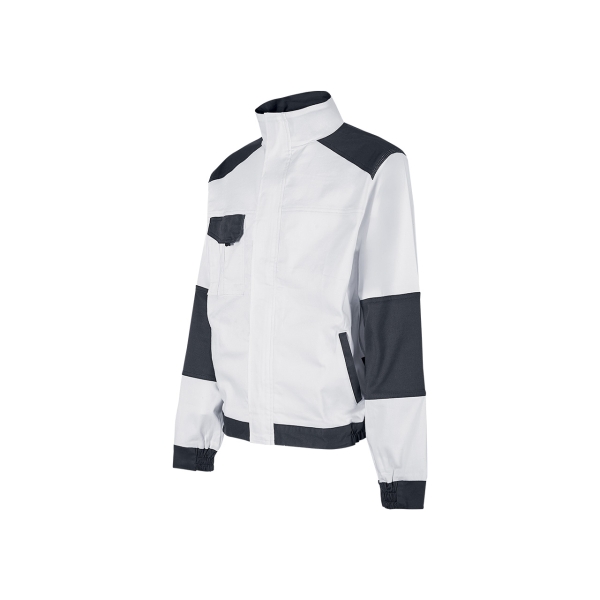 Upower Zagabria Chaqueta de Trabajo - Talla 2XL - Algodon Stretch, Durabilidad y Transpirabilidad, Bolsillos con Cierre, Anillo Porta-Identificacion, Puños Ajustables, Lavable a 40° - Color Blanco