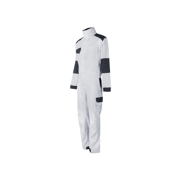Upower Pola Mono de Trabajo Resistente - Talla S - Algodon Stretch, Multiples Bolsillos, Ajuste Elastico, Rodillas Preformadas, Refuerzos Antidesgaste, Triple Costura - Color Blanco