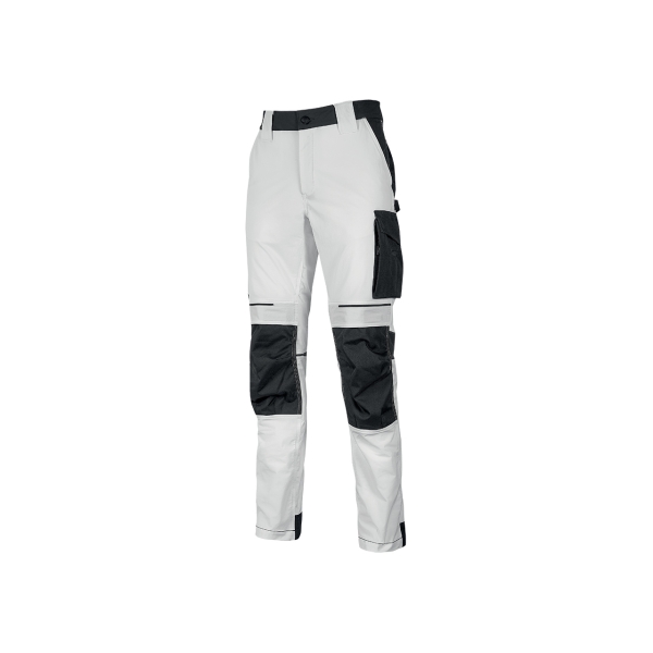 Upower Atom Pantalon de Trabajo - Talla L - Repelente al Agua, Transpirable, Secado Rapido, Bolsillos Multifuncionales, Protector de Rodilla Certificado PPE CAT.1 - Color Blanco