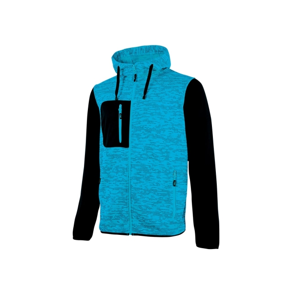 Upower Rainbow Sudadera con Forro Polar - Talla S - Cuello Alto, Capuchon Ajustable, Cremallera Central, Bolsillos Delanteros, Proteccion DPI1 - Color Cyan Fluorescente