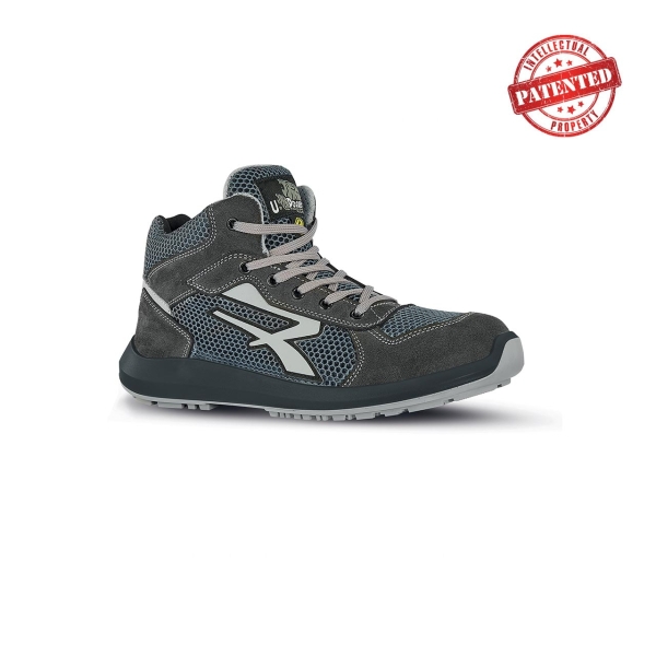 Upower Dexter S ESD Calzado de Seguridad Ligeros - Talla 38 - Parte Superior de Nailon Ultraflexible y Gamuza Suave, Puntera de Aluminio, Antiarrugas, Antideslizante, Suela PU/PU High Rebound, Proteccion S1PS FO SR - Color Gris
