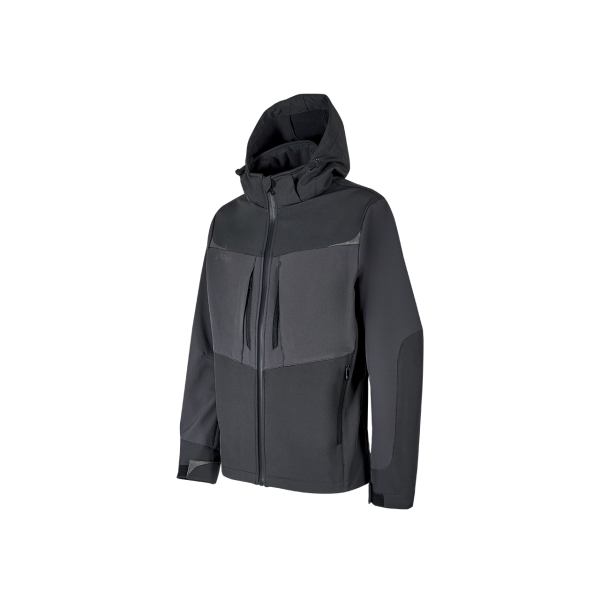 Upower Verve Chaqueta Tecnica - Talla M - Softshell Resistente, Interior Micro-Fleece con Grafeno, Capucha Desmontable, Repelente a Liquidos, Cremallera Waterproof - Color Gris