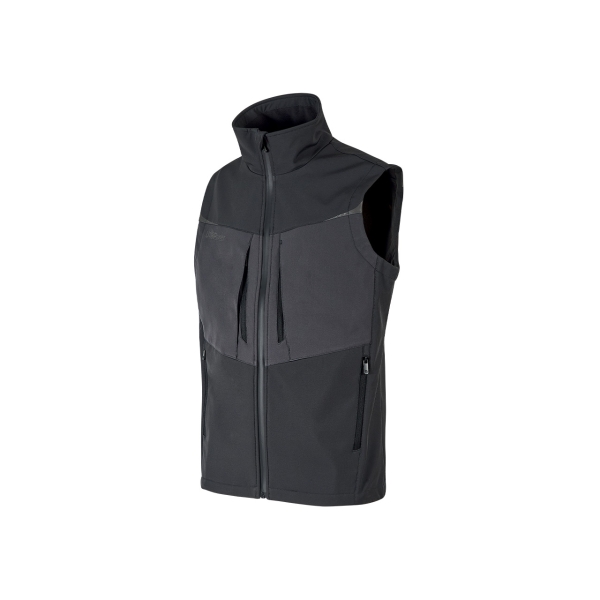 Upower Brio Chaleco de Trabajo Softshell - Talla S - Repelente al Agua, Interior de Microfleece, Tecnologia de Grafeno, Multiples Bolsillos, Insertos Reflectantes, Cremallera Waterproof - Color Gris