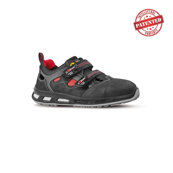 Upower Cody S ESD Calzado de Seguridad Bajos - Talla 39 - Cuero Nubuck, Hidrofugos, Antiarrugas, Antideslizantes, Suela PU/PU, Proteccion S1PS FO SR - Color Negro y Rojo