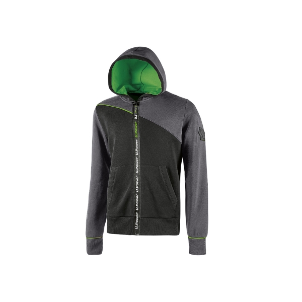 Upower Jupiter Sudadera de Trabajo - Talla M - Cremallera Impermeable, Capucha Ajustable, Bolsillos Practicos, Piping Fluo Elastico, Puños Elasticos, Bajo Acanalado - Color Gris Asfalto