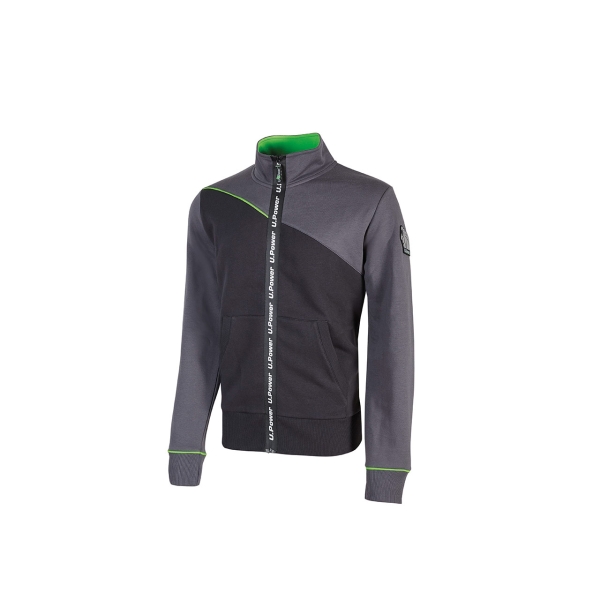 Upower Uranus Sudadera sin Capucha con Cremallera Central - Talla L - a Prueba de Agua, Puños y Fondo Acanalado Elasticos, Insertos en Piping Fluo, Proteccion DPI1 - Color Gris Asfalto