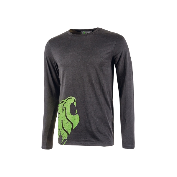 Upower Alien Camiseta de Manga Larga de Algodon - Talla M - Corte Ajustado, Cuello Redondo Acanalado, Impresion Serigrafica Cabeza de Leon, Proteccion DPI1 - Color Gris Asfalto